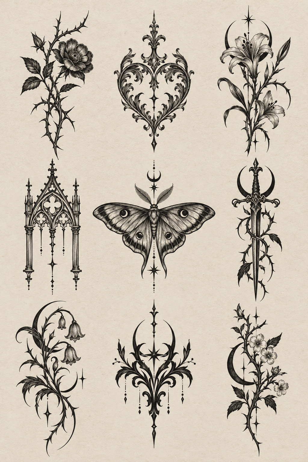 Thorned rose tattoo flash